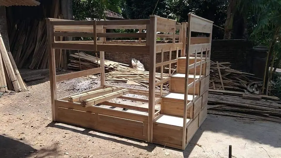 tempat tidur tingkat anak, ranjang susun minimalis, tempat tidur tingkat kayu jati