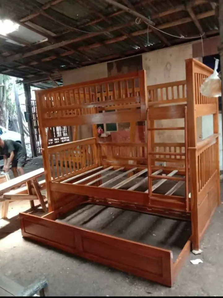 tempat tidur tingkat anak, ranjang susun minimalis, tempat tidur tingkat kayu jati