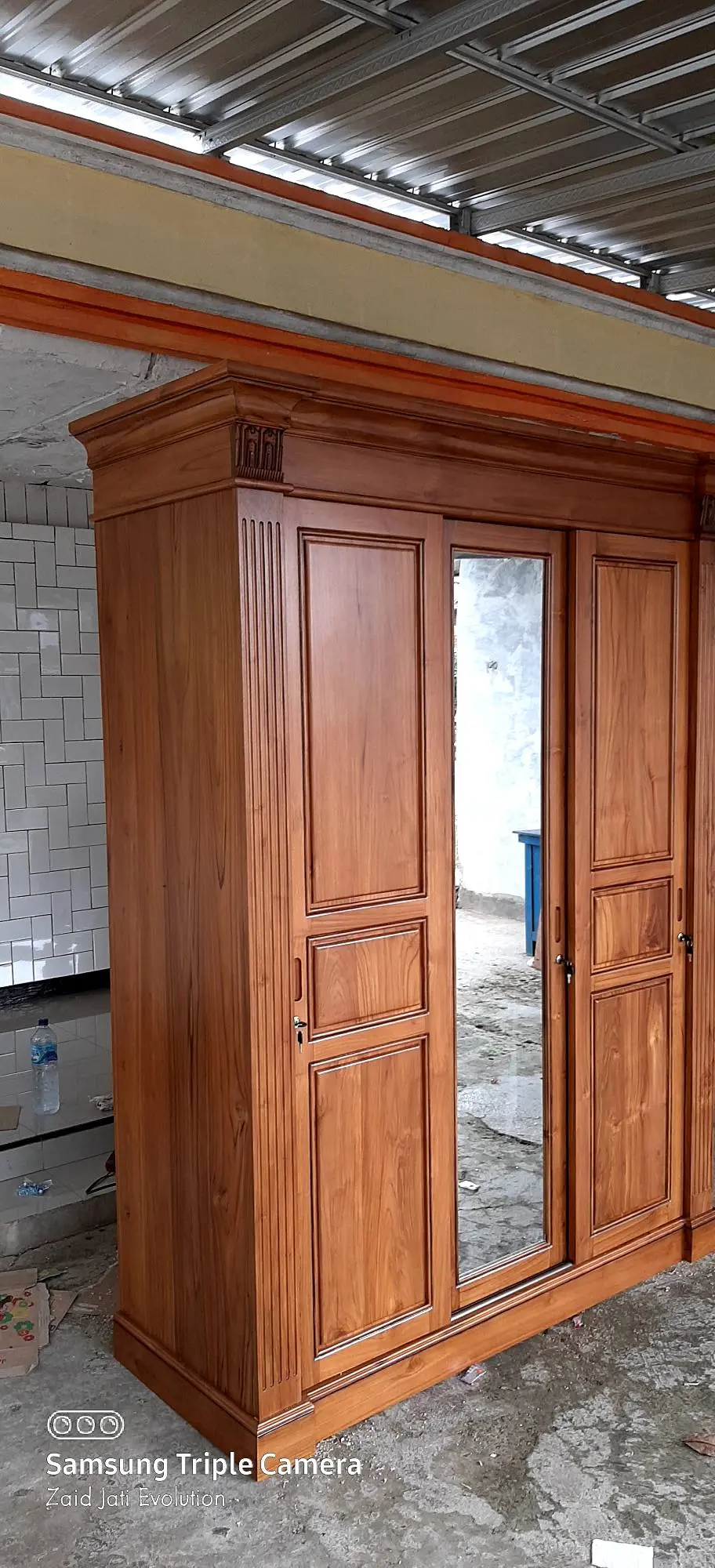 ALMARI 3 PINTU KAYU JATI MINIMALIS PINTU SLIDE