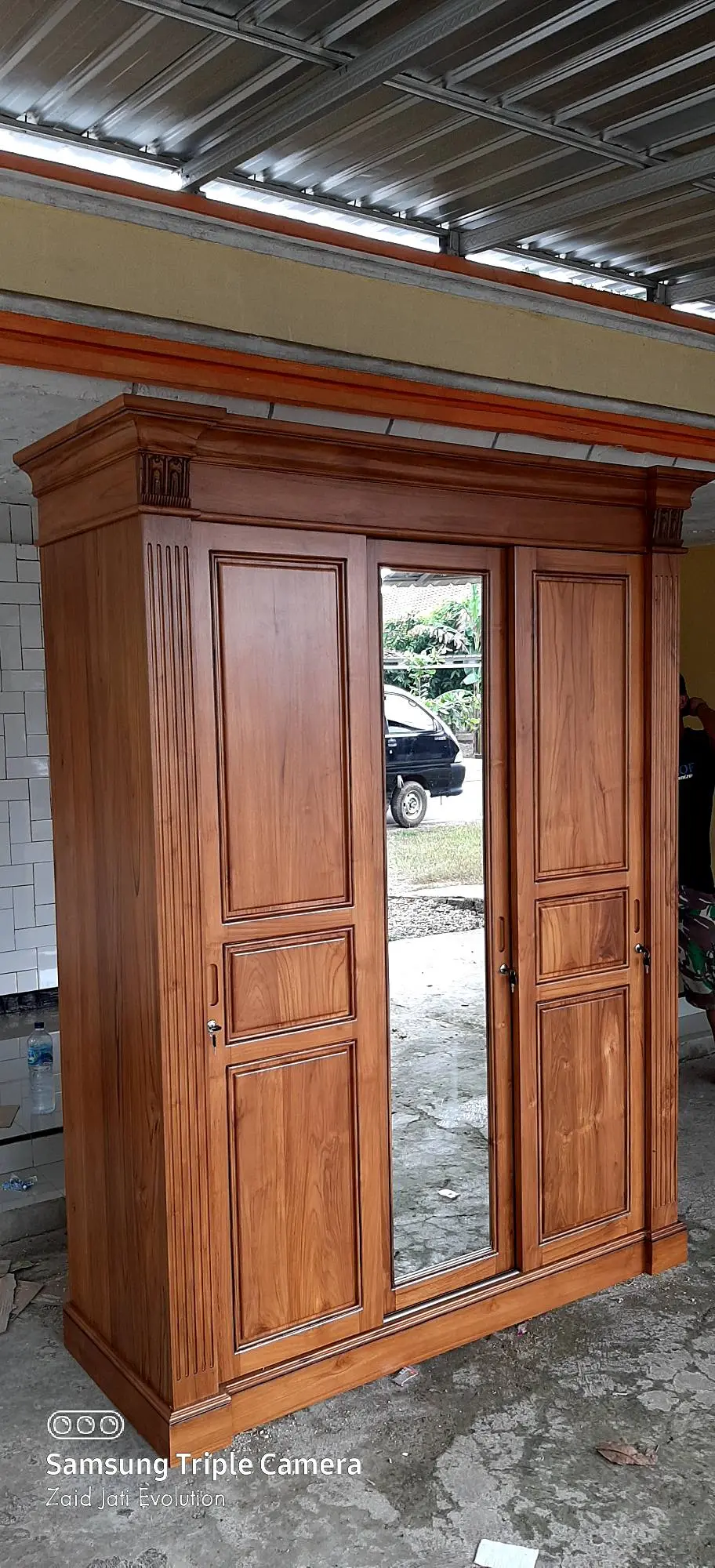 ALMARI 3 PINTU KAYU JATI MINIMALIS PINTU SLIDE