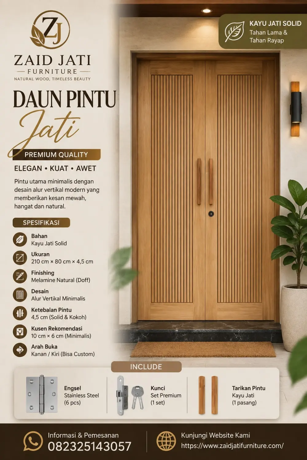 DAUN PINTU JATI SOLID – MINIMALIS ELEGAN & BERKELAS